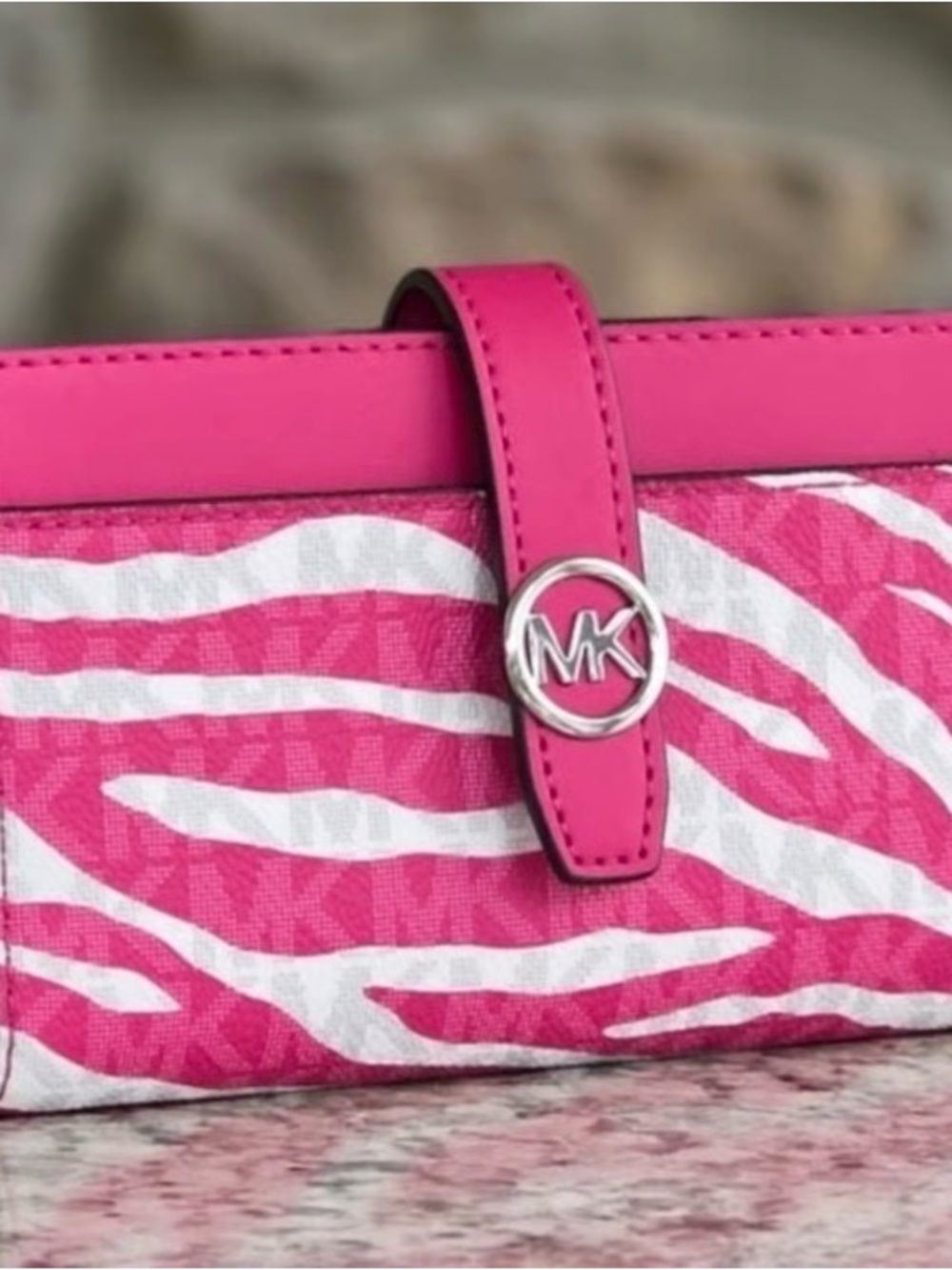Michael Kors Greenwich Dragonfruit & White Zebra Print Signature Logo Wallet